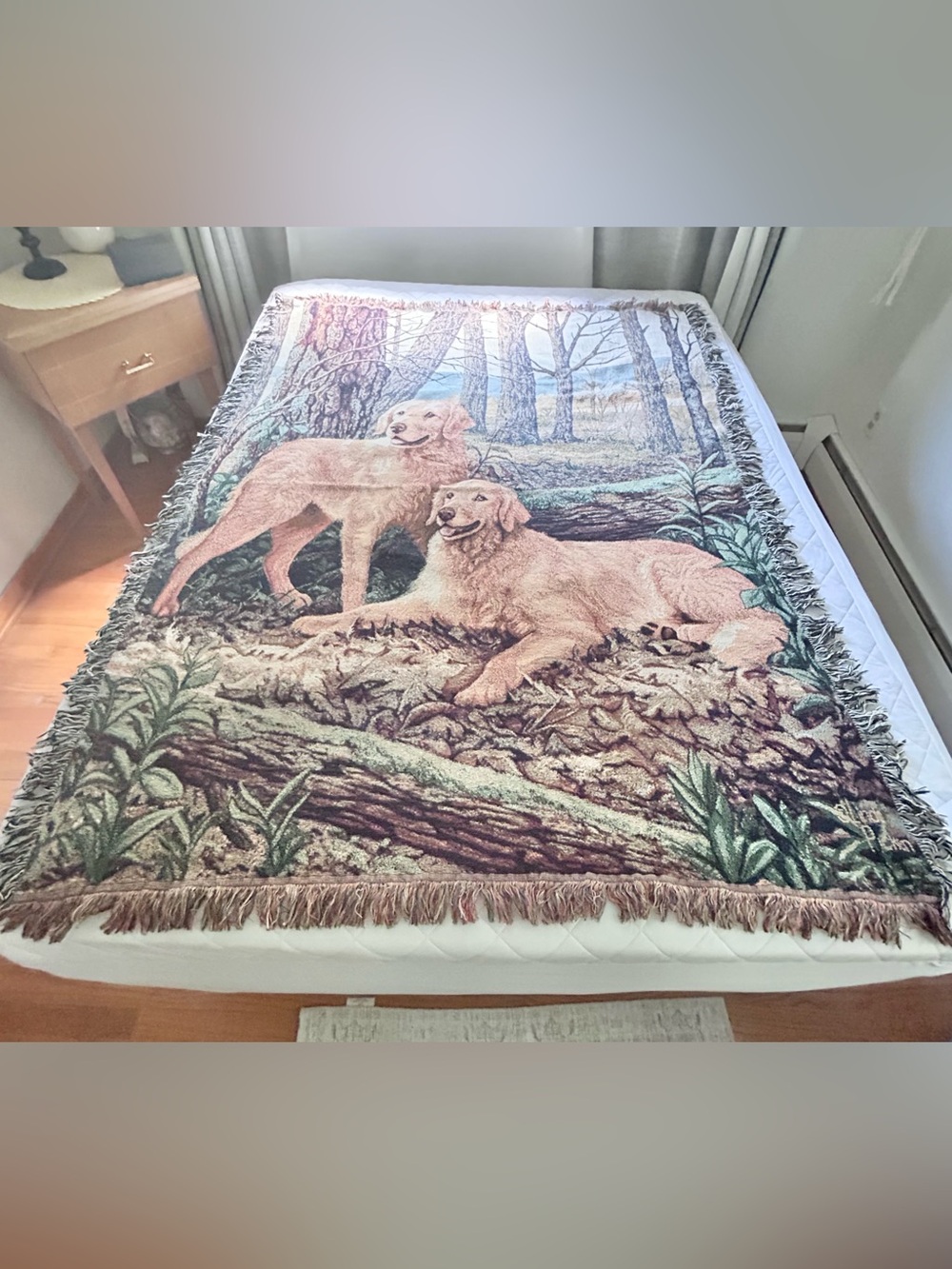 Linda Picken Golden Retrievers Fringe Tapestry Throw Blanket 64" x 53"